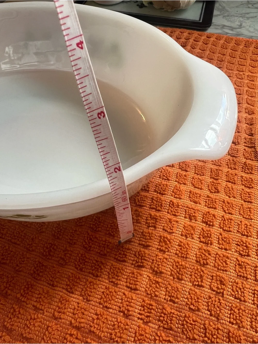 White Casserole Dish with Green Floral Border - Classic Milk Glass